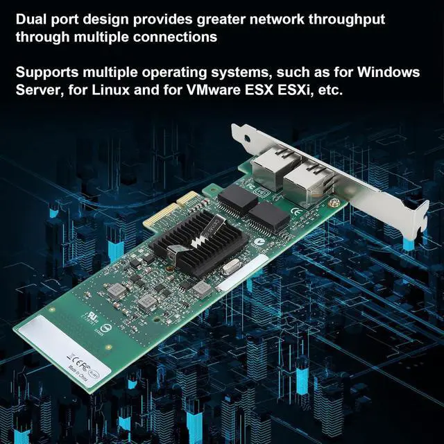 Alt view image 2 of 7 - Port PCIe X4 Gigabit Network Card, 10/100/1000Mbps PCI Express Ethernet Adapter for 82576GB EB Chip, Two Ports LAN NIC Card, for Server, for, for Linux
