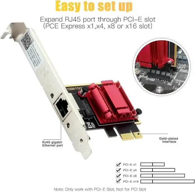 Alt view image 5 of 7 - 2500Mbps Wireless Network Card PCI-E to RJ45 Adapter 2.5Gbps Ethernet Wired PCI LAN Controller LAN Card for PC Win7/8/10/11(Red RTL8125B)