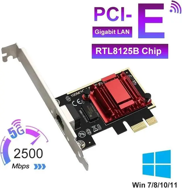 Alt view image 3 of 7 - 2500Mbps Wireless Network Card PCI-E to RJ45 Adapter 2.5Gbps Ethernet Wired PCI LAN Controller LAN Card for PC Win7/8/10/11(Red RTL8125B)