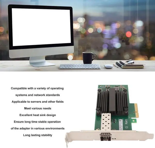 Alt view image 2 of 7 - 10 Gigabit PCIe X4 Network Adapter, Low Latency with SFP Plus Interface, for Various Operating Systems, PCIe X4 Network Adapter, Excellent Heat Sink
