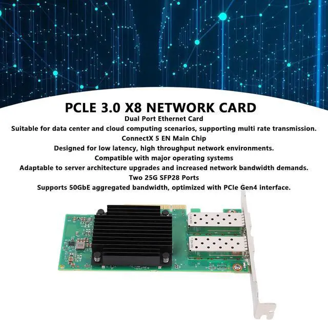 Alt view image 5 of 7 - PCIe 3.0 X8 Network Card, Dual Port 25G SFP28 Ethernet Adapter with 5 EN Chip for Data Center and Cloud Computing