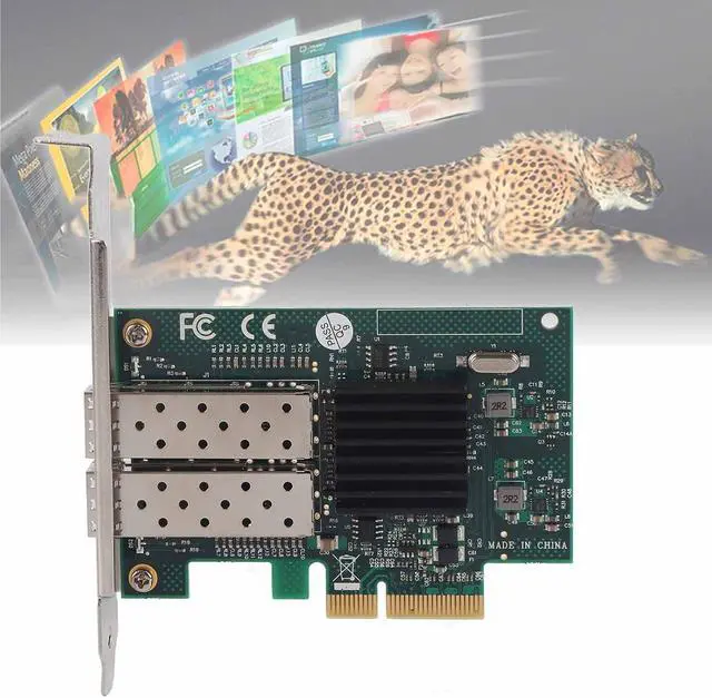 Alt view image 2 of 7 - Dual Port Gigabit Network Card A for 82576EB, PCI E X4 Network Card, Gold Plated Interface with Thickened Metal Heat Sink, 10/100/1000 Mbps Fast