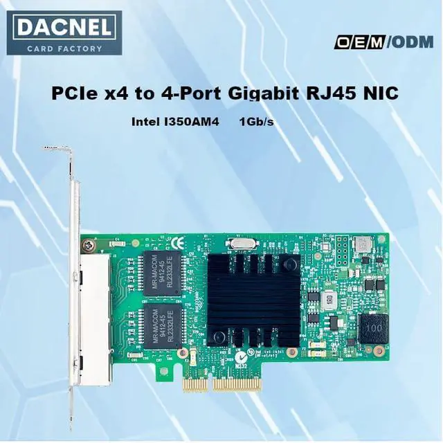 Alt view image 2 of 7 - 4-Port Gigabit Network Card, PCIe x4, RJ45 Ethernet Adapter, 1Gb/s I350AM4 Chipset