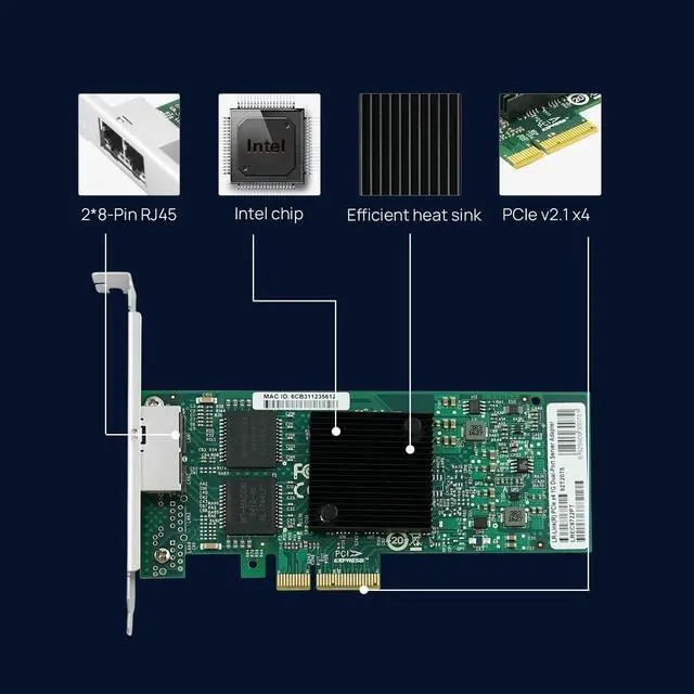 Alt view image 4 of 5 - PCIe x4 Dual-Port Copper Gigabit Server Adapter (1ntel I350)