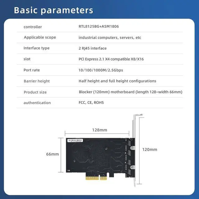 Alt view image 3 of 7 - 2.5Ggb Gigabit Network Card PCIe X4 Quad-Port 2500Mbps Ethernet Adapter - with RTL8125B Chip 4 RJ45 Ports LAN NIC Cards, Support ESXi, Soft Routing, PXE Boot, Network Aggregation Server