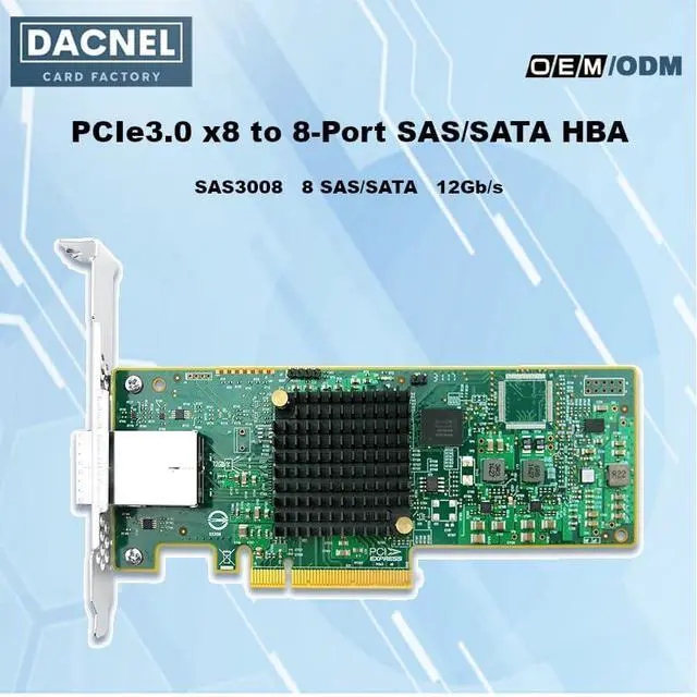 Alt view image 2 of 6 - PCIe 3.0 x8 SAS/SATA Host Bus Adapter, Dual MiniSAS HD SFF-8644 Ports, SAS 3008 Chipset, UEFI Support