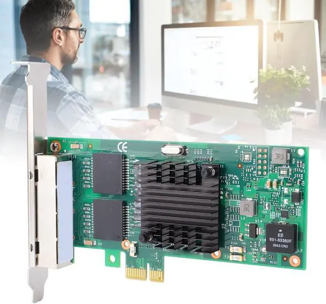 Alt view image 6 of 7 - PCI Express Network Card, 4 Port Gigabit Ethernet Adapter with Chip, PCIE 2.1 X1 Interface for Server Desktop PC Industrial Applications