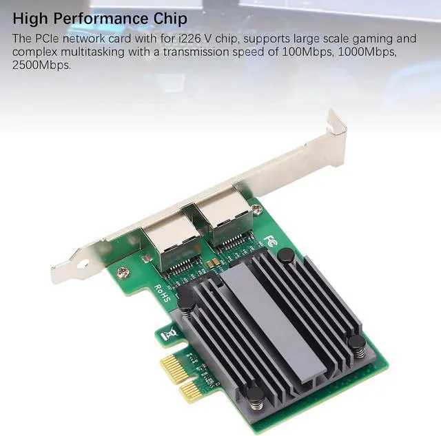 Alt view image 5 of 7 - 2.5G PCIe Network Card for i226 V Chipset, Large Scale Gaming, 100/1000/2500Mbps, 2 Ports, Low Profile Bracket, Aluminum Heat Sink Design, Gold Plating, 11 10,