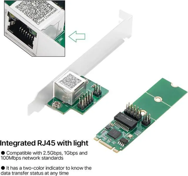 Alt view image 2 of 7 - 2.5Gbps Ethernet Adapters for Desktop PC 2.5G Networking Adapters I225 Chip M.2 Ethernet Controllers Card for Desktop