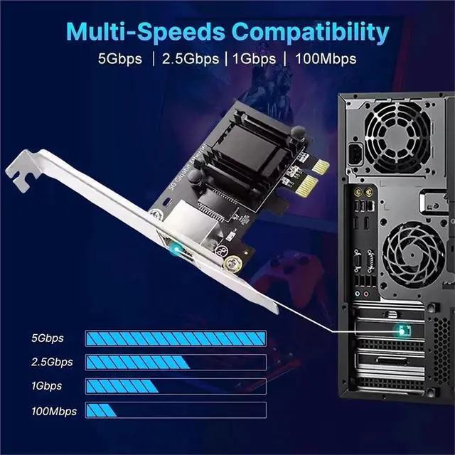 Alt view image 4 of 7 - 5G PCI-E to RJ45 Network Card 8126 1000/2500/5000Mbps RJ45 Interface Gigabit Ethernet PCI Express X1 X4 X8 X16 Adapter