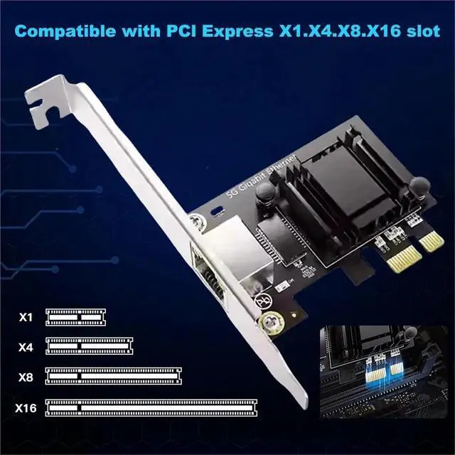 Alt view image 6 of 7 - 5G PCI-E to RJ45 Network Card 8126 1000/2500/5000Mbps RJ45 Interface Gigabit Ethernet PCI Express X1 X4 X8 X16 Adapter