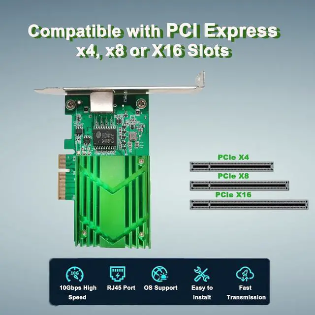 Alt view image 5 of 6 - PCIe x4 10G Ethernet Network Adapter Single-Port RJ45 Support 2.5G/5G/10G,Windows/Linux/Ubuntu/VMware Compatible,Low Power Consumption