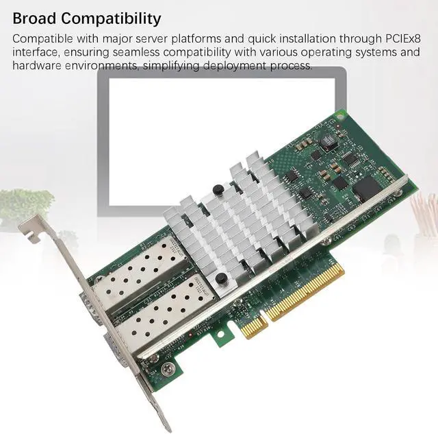 Alt view image 4 of 7 - Low Power Consumption SFP and PCI E Network Card NIC, 10Gb for Server, Converged Dual SFP and Port PCIE X 8 PCI Express Ethernet LAN Adapter, High Speed SFP and PCIE Network