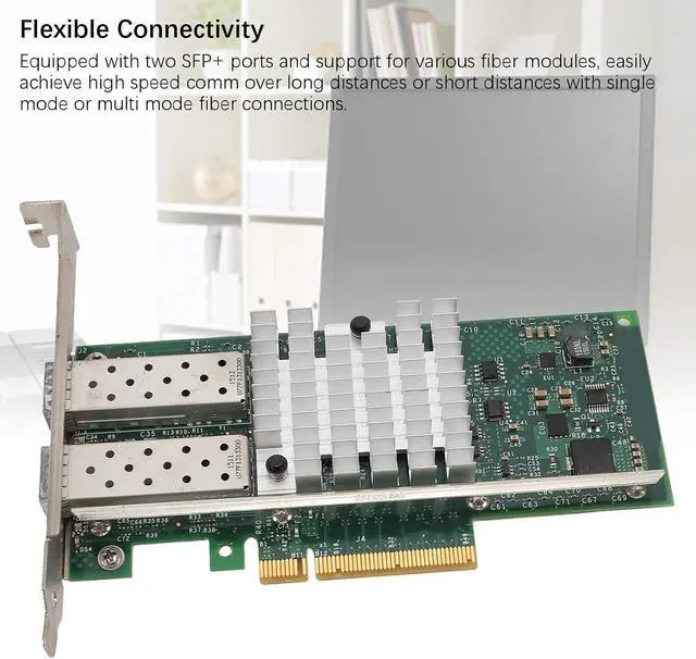 Alt view image 7 of 7 - Low Power Consumption SFP and PCI E Network Card NIC, 10Gb for Server, Converged Dual SFP and Port PCIE X 8 PCI Express Ethernet LAN Adapter, High Speed SFP and PCIE Network
