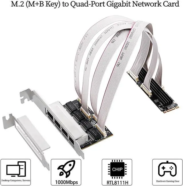 Alt view image 2 of 7 - M.2 (B+M Key) to 4-Port RJ45 Gigabit Ethernet Network Card RTL8111H Chip LAN Adapter with 4 RJ45 Ports, High-Speed 10/100/1000 Mbps for Gaming, NAS, Industrial Control & Servers