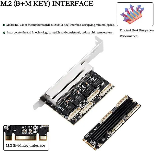 Alt view image 3 of 7 - M.2 (B+M Key) to 4-Port RJ45 Gigabit Ethernet Network Card RTL8111H Chip LAN Adapter with 4 RJ45 Ports, High-Speed 10/100/1000 Mbps for Gaming, NAS, Industrial Control & Servers