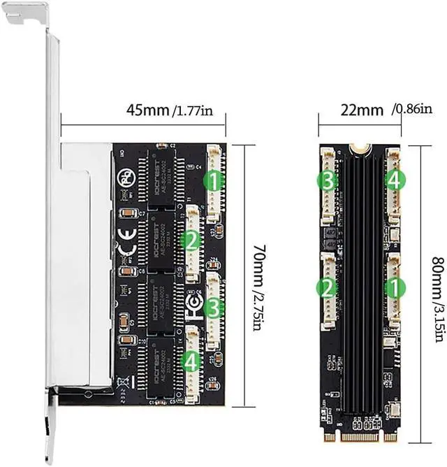 Alt view image 6 of 7 - M.2 (B+M Key) to 4-Port RJ45 Gigabit Ethernet Network Card RTL8111H Chip LAN Adapter with 4 RJ45 Ports, High-Speed 10/100/1000 Mbps for Gaming, NAS, Industrial Control & Servers