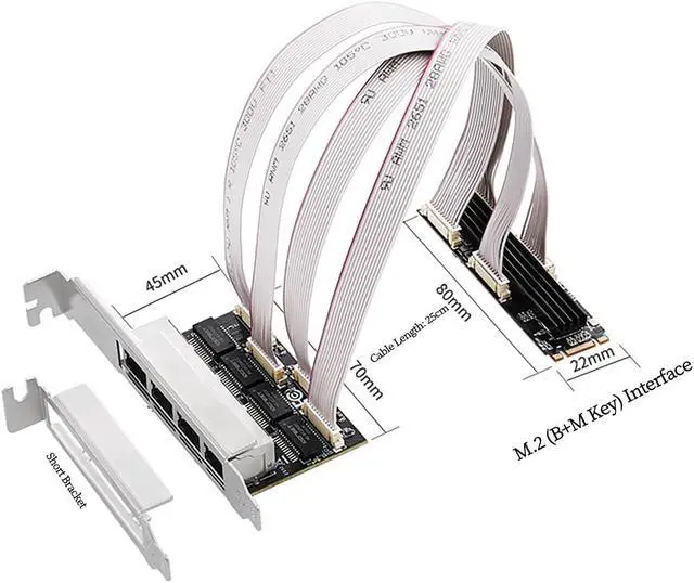 Alt view image 7 of 7 - M.2 (B+M Key) to 4-Port RJ45 Gigabit Ethernet Network Card RTL8111H Chip LAN Adapter with 4 RJ45 Ports, High-Speed 10/100/1000 Mbps for Gaming, NAS, Industrial Control & Servers