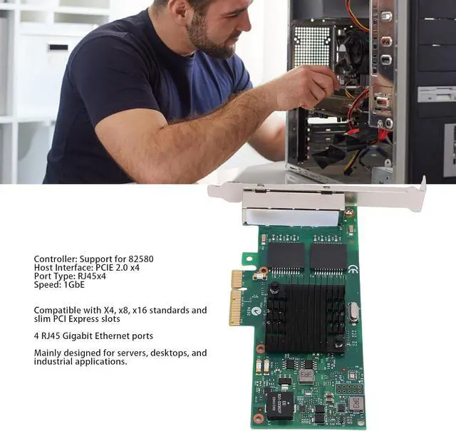 Alt view image 2 of 7 - Cuifati 4 Port Gigabit Ethernet PCIe Network Card, RJ45 Server Adapter with 82580 Chipset, for Desktop and Industrial PC