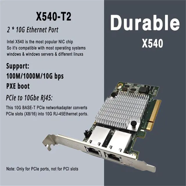 Alt view image 3 of 5 - 10G X540-T2 Ethernet Network Card Double Port Copper RJ45 Chipset PCIe x8 10G Port Support for NAS Extend Adapter