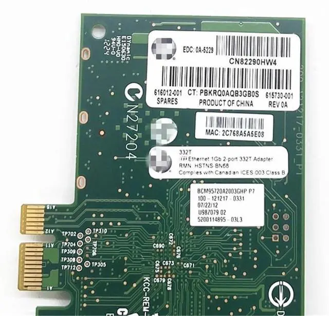 Alt view image 5 of 5 - 615730-B21 616012-001 NC332T BCM5720 PCI-E 1X Dual Port Gigabit Network Card for Server Industrial Computer PC(Full Height)