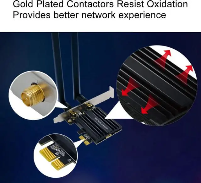 Alt view image 2 of 7 - Wireless LAN Card 6E PCIE, Lower Latency Faster Speed, BT 5.2 Technology, Gold Plated Interface Built in Heat Sink, Multi Band 5Ghz 6Ghz 2.4Ghz for PC