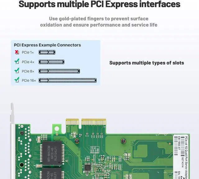 Alt view image 3 of 7 - 1 Gb Network Card with 1860 Chip Quad Ports,Gigabit PCIE Ethernet Adapter LAN NIC Card 4 RJ45 Ports PCI- E X4 Ethernet Card for Machine Vision, Industrial Cameras