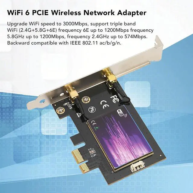 Alt view image 2 of 7 - WiFi 6 PCIE Wireless Network Adapter, 3000Mbps WiFi Transfer Speed, Triple Band 6GHz 5.8GHz 2.4Ghz, WiFi 6e Adapter Card Supports for Win10 for Win11 (64 Bit)