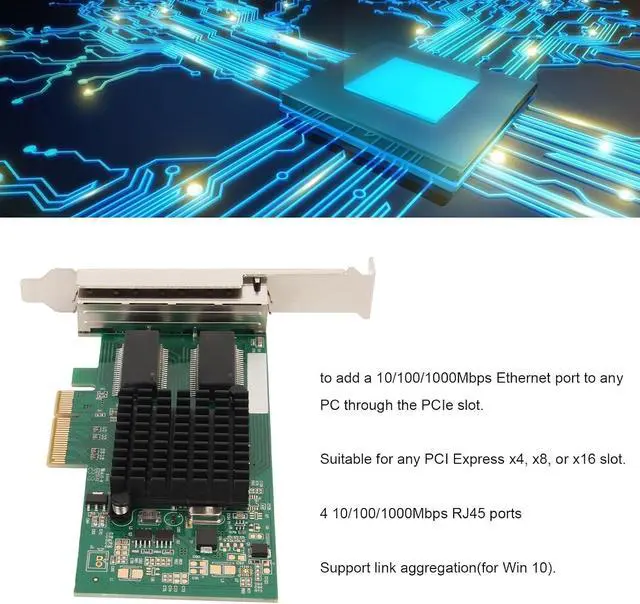 Alt view image 2 of 7 - 4 Ports PCIe Network Card, Gigabit Ethernet Card for Server Desktop Computer, PCI 2.0 5 GTs RJ45 Network A with Bracket, Supports 7/8/10, BSD,