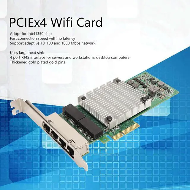 Alt view image 2 of 7 - PCIEx4 WiFi Card, 4 Port RJ45 Interface, 1000 MBps Network, Thickened Gold Plated Pins, Large Heat Sink RJ45 Interface Suitable for I350 Chips