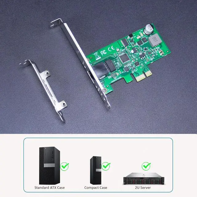 Alt view image 3 of 3 - PoE+ Network Card, 10/100/1000Mbps Gigabit Ethernet RJ45 LAN Port, PCIE 1.1 X1 Interface, Regular & Low Profile Bracket