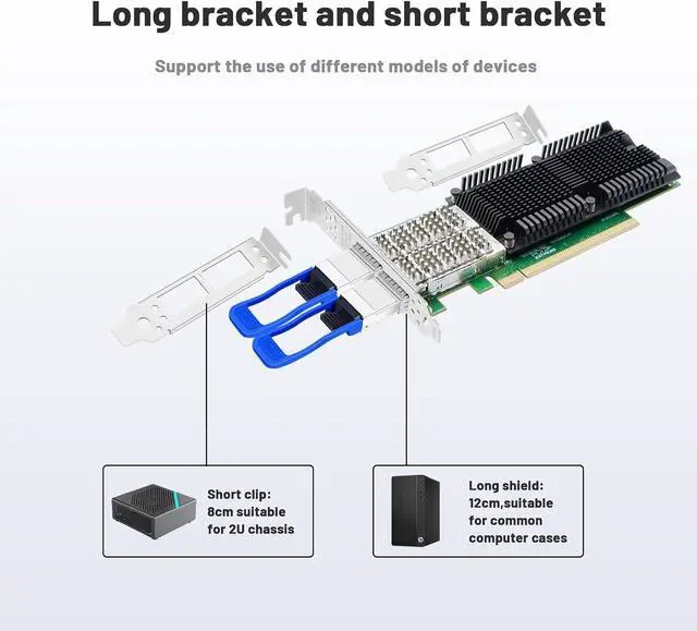 Alt view image 4 of 7 - with Broadcom BCM57810S Chip 10Gb Fiber Optic Network Card,Dual SFP+ Ports Ethernet Adapter,PCIE X8 Optical Port,Support Windows server/Linux/Vmware(with 2 Pieces of Single mode Optical Module)