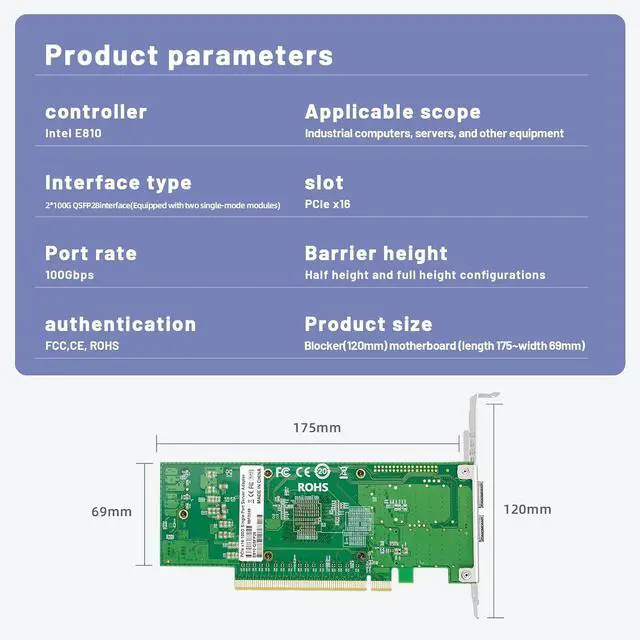 Alt view image 7 of 7 - with Broadcom BCM57810S Chip 10Gb Fiber Optic Network Card,Dual SFP+ Ports Ethernet Adapter,PCIE X8 Optical Port,Support Windows server/Linux/Vmware(with 2 Pieces of Single mode Optical Module)