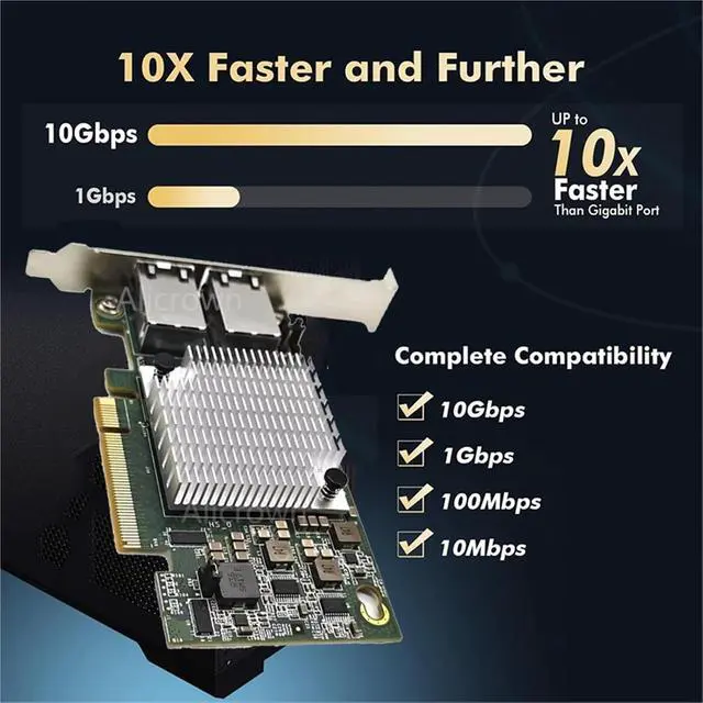 Alt view image 3 of 7 - 10Gbps Double Port Ethernet Card X540-T2 Chipset PCIE-X8 Nework Extend Adapter Dual Copper 10G RJ45 Ethernet Adapter PCIE-X16