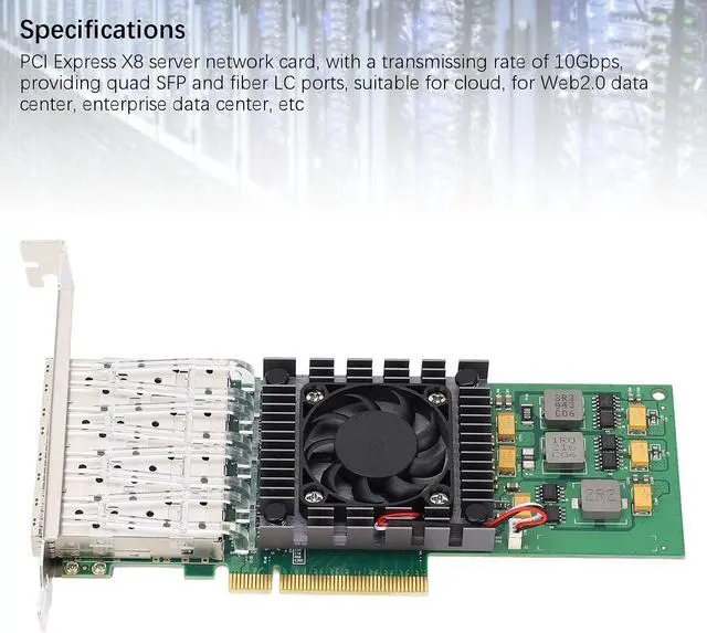 Alt view image 2 of 7 - Quad Port PCIe X8 10 Gigabit Ethernet Server Network Card with SFP28 and LC Fiber Port