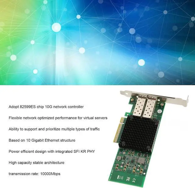 Alt view image 3 of 7 - Dual Port SFP Server Nic, 82599Es Chip 10G Network Controller, Flexible Network Optimization, 10 Gigabit Ethernet 10,000MBps Transfer Rate, Power Saving Design PCIEx8