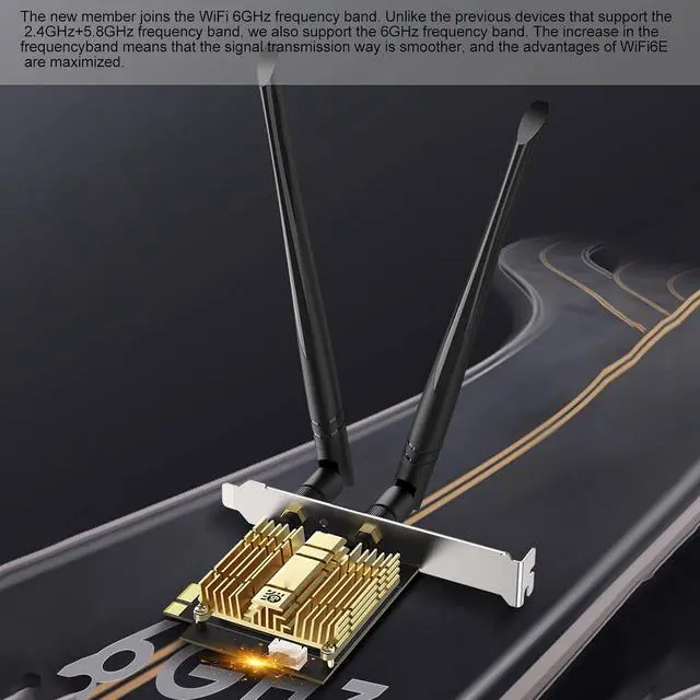 Alt view image 6 of 7 - PCI e Wireless Adapter, WiFi 6E 110 Channels, 2 X 6Dbi High Gain Antennas, 2.4G 5.8G 6Ghz, PCI e WiFi BT 5.2, Ax210 Chip for Windows Suitable for BT Headset Mouse