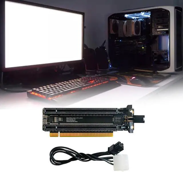 Alt view image 2 of 7 - PCIe-Bifurcation X16 to X8X8 Expansion Card PCIE Gen4 X16 1 to 2 Port Split Adapter Card / 4P Power Port