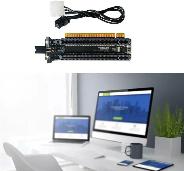 Alt view image 4 of 7 - PCIe-Bifurcation X16 to X8X8 Expansion Card PCIE Gen4 X16 1 to 2 Port Split Adapter Card / 4P Power Port
