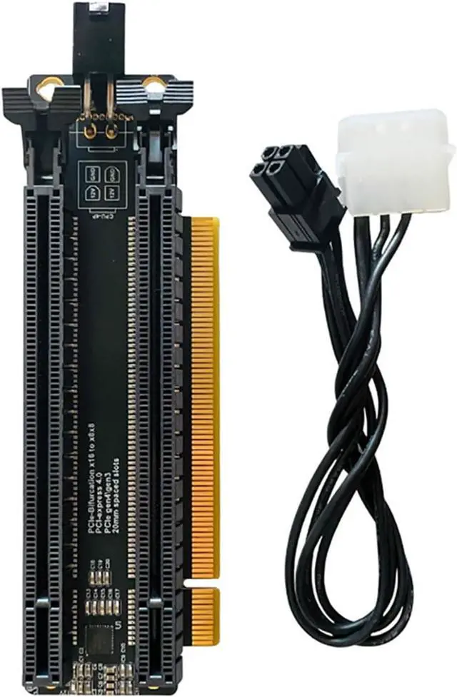 Alt view image 7 of 7 - PCIe-Bifurcation X16 to X8X8 Expansion Card PCIE Gen4 X16 1 to 2 Port Split Adapter Card / 4P Power Port