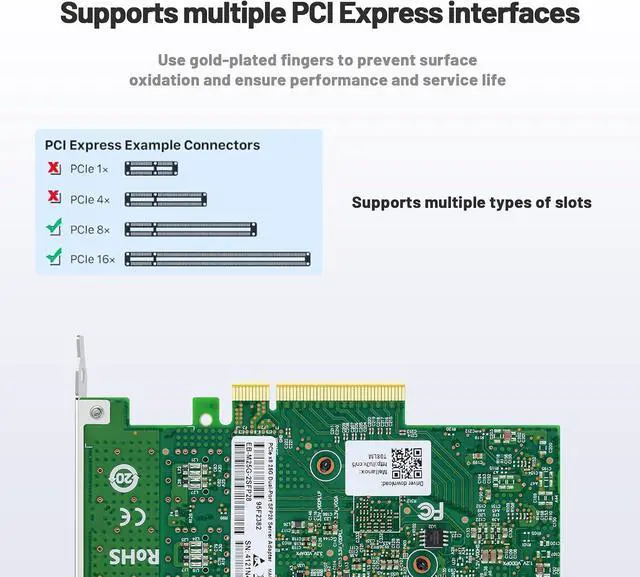 Alt view image 3 of 7 - 25Gb Dual SFP28 Fiber Optic Network Card with Mellanox ConnectX4 Lx Chip,PCIE X8 2 Optical Ports Ethernet Adapter Support Windows Server/Linux/Vmware