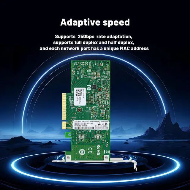 Alt view image 5 of 7 - 25Gb Dual SFP28 Fiber Optic Network Card with Mellanox ConnectX4 Lx Chip,PCIE X8 2 Optical Ports Ethernet Adapter Support Windows Server/Linux/Vmware