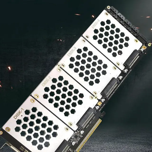 Alt view image 4 of 7 - 4Slot SFF8639 NVMe Solid Disk to pieceIe X16 Expansion Card, Piece Internal Conversion with Heat Dissipation Pattern