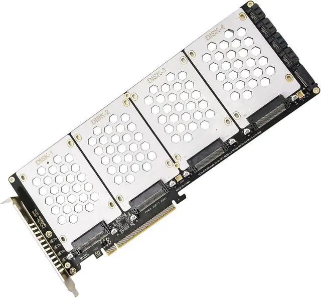 Alt view image 5 of 7 - 4Slot SFF8639 NVMe Solid Disk to pieceIe X16 Expansion Card, Piece Internal Conversion with Heat Dissipation Pattern