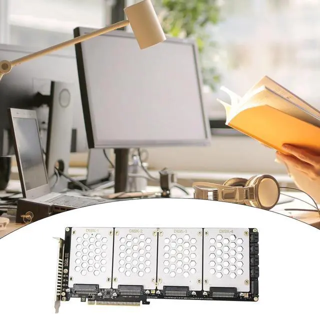 Alt view image 2 of 7 - 4Slot SFF8639 NVMe Solid Disk to pieceIe X16 Expansion Card, Piece Internal Conversion with Heat Dissipation Pattern