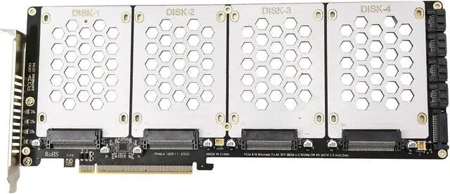 Alt view image 7 of 7 - 4Slot SFF8639 NVMe Solid Disk to pieceIe X16 Expansion Card, Piece Internal Conversion with Heat Dissipation Pattern