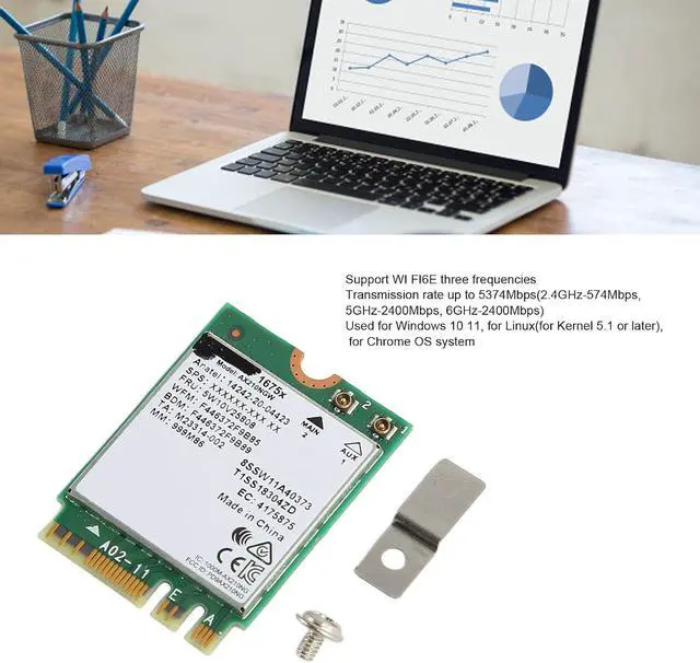 Alt view image 2 of 7 - Wireless Card, Supports Wi Fi 6e Three Frequencies, PCB Circuitry Module Board for Windows 10 11, Linux, Chrome OS