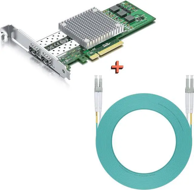 Main image of 10Gb SFP+ PCI-E NIC with 20M OM3 LC to LC Fiber Patch Cable, Compare to Broadcom BCM57810S Network Card, Dual SFP+ Ports, PCI Express X8, Support Windows Server/Linux/VMware