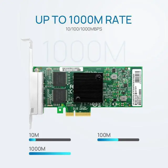 Alt view image 2 of 6 - PCIe x4 Quad-Port Copper Gigabit Server Network Adapter