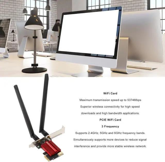 Alt view image 2 of 7 - Septpenta WiFi Card, 5374Mbps Pcie WiFi 6e Card, MU MIMO Transmissi Technology, Triband 6G/5.8G/2.4Ghz Heat Sink PCI e Wireless Network Cards
